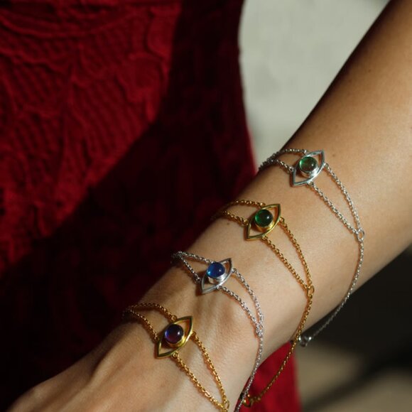 Natural Tourmaline Sterling Silver Gold Plated Bracelet – Gift For Her - Picture 5 of 8